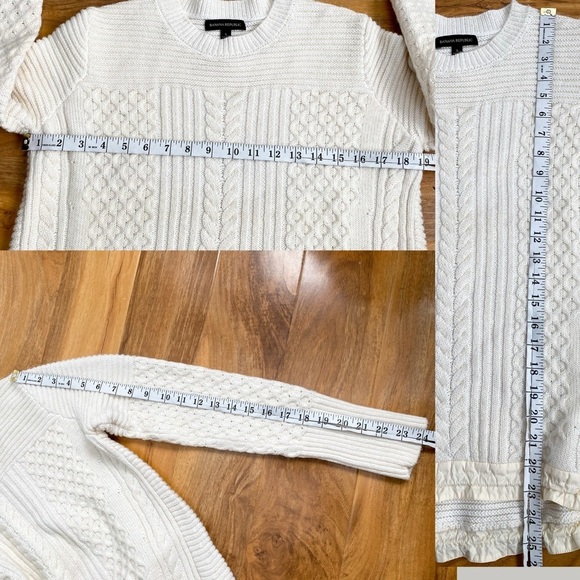 Banana Republic Mohair Wool Cream Cable Knit Pullover Crew Sweater Relaxed Fit S - Picture 10 of 10